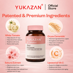 Yukazan Vit Tomato+ Brightening Supplement - Collagen, White Tomato, Oryza Ceramide Chewable Tablet - Oral Sunblock (60's)