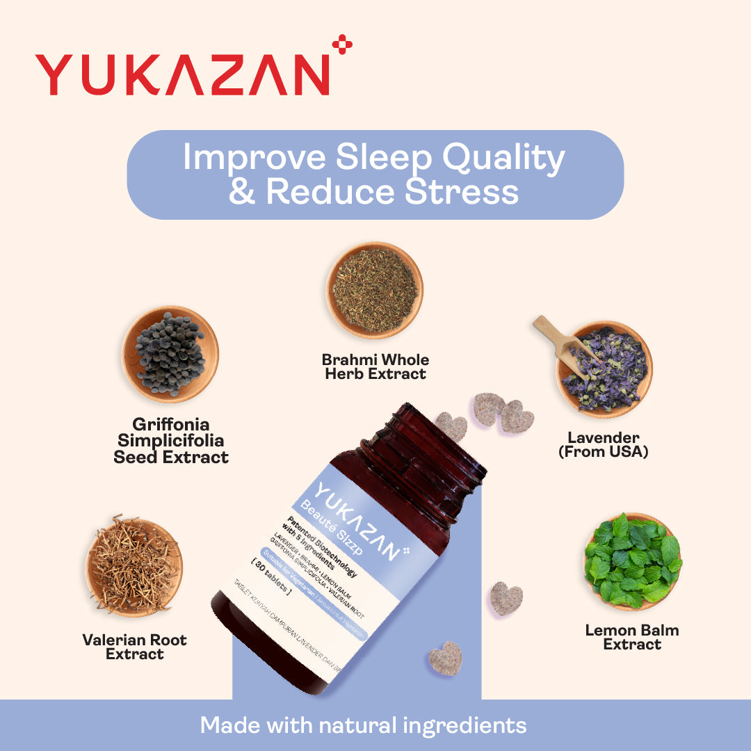 Yukazan Beauté Slzzp Natural Sleep Aids Supplement. Promote Deep & Quality Sleep, Boost Mood and Relax (30s)