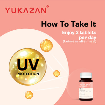 Yukazan Vit Tomato+ Brightening Supplement - Collagen, White Tomato, Oryza Ceramide Chewable Tablet - Oral Sunblock (30 tablets)