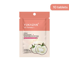 Yukazan Vit Tomato+ Brightening Supplement 10's - Collagen, White Tomato, Oryza Ceramide Chewable Tablet - Oral Sunblock