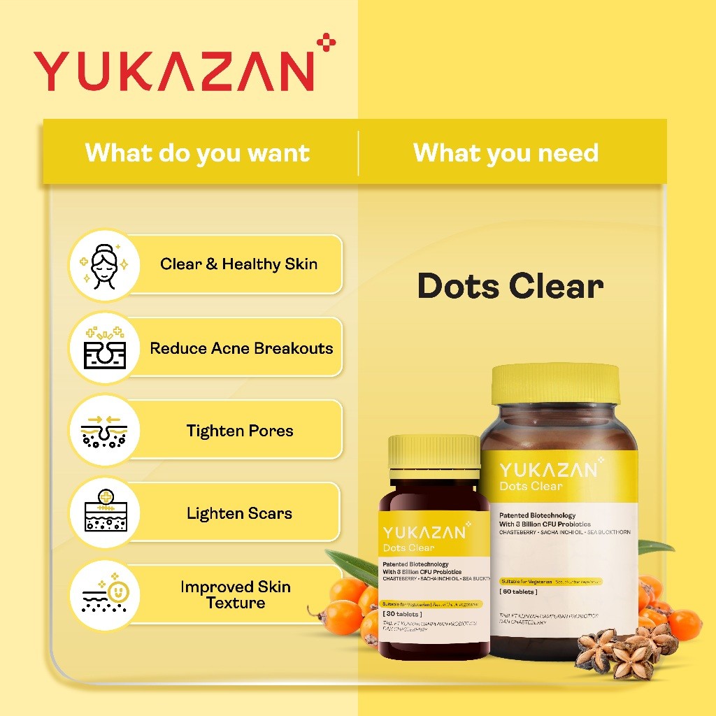 Yukazan Dots Clear 10's Chewable Supplement Reduce Acne / Lighten Scars / Anti Acne / Skin Clarity