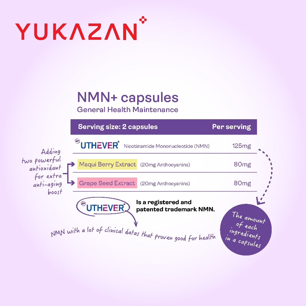 Yukazan NMN+ 30's Energy Boost Anti Aging Supplement NAD+ / Support Cellular Repair