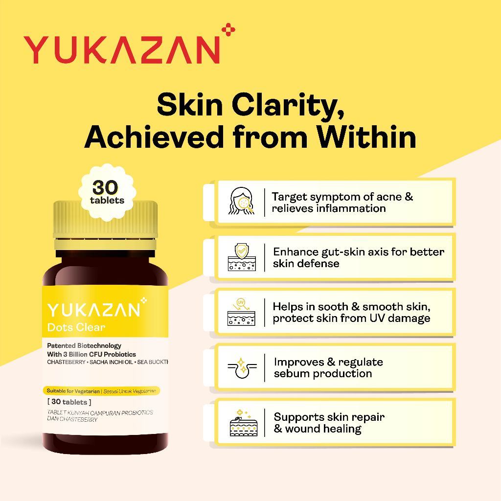 Yukazan Dots Clear 10's Chewable Supplement Reduce Acne / Lighten Scars / Anti Acne / Skin Clarity