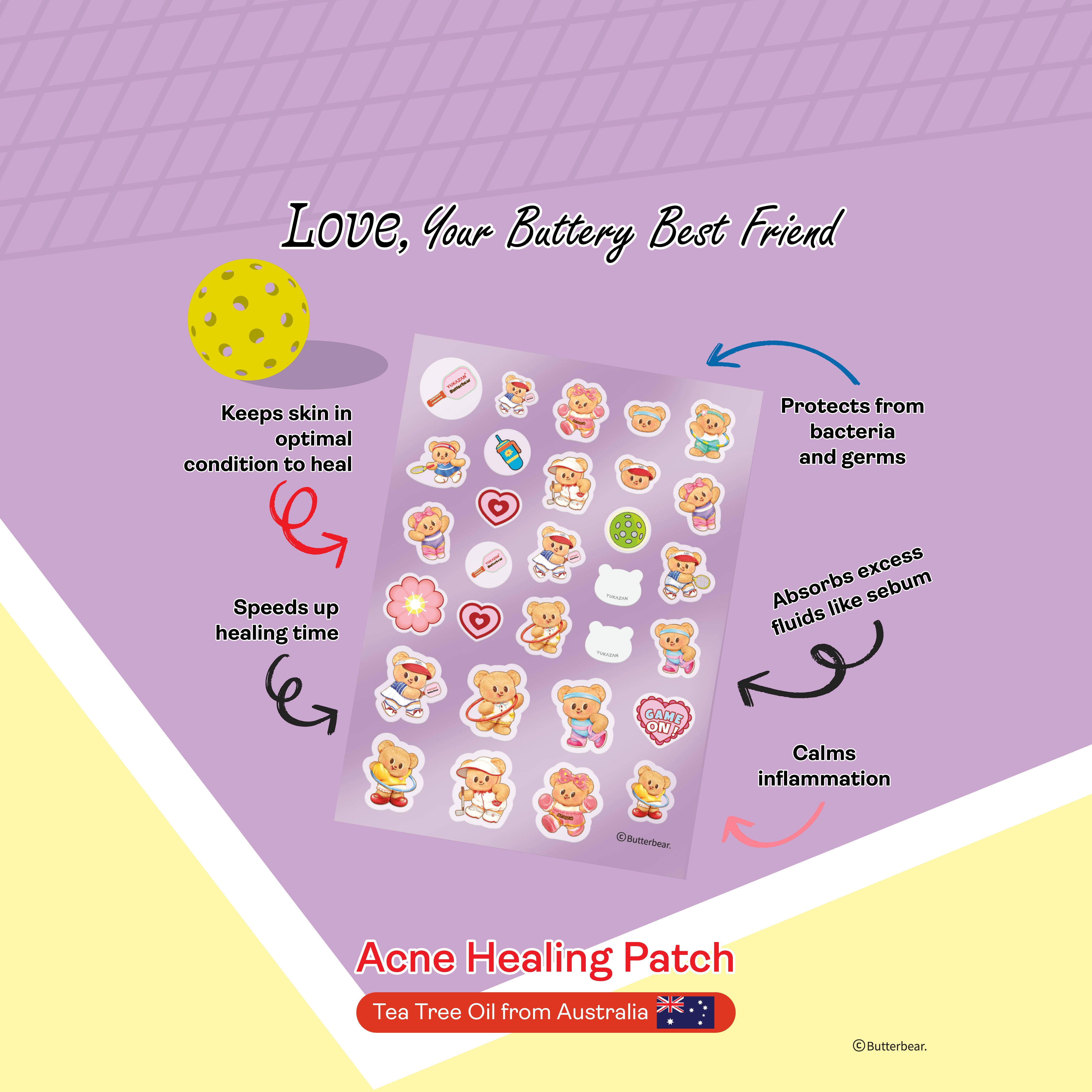 【Yukazan x Butterbear】 Hydrocolloid Acne Healing Patch 30's Pimple Patch