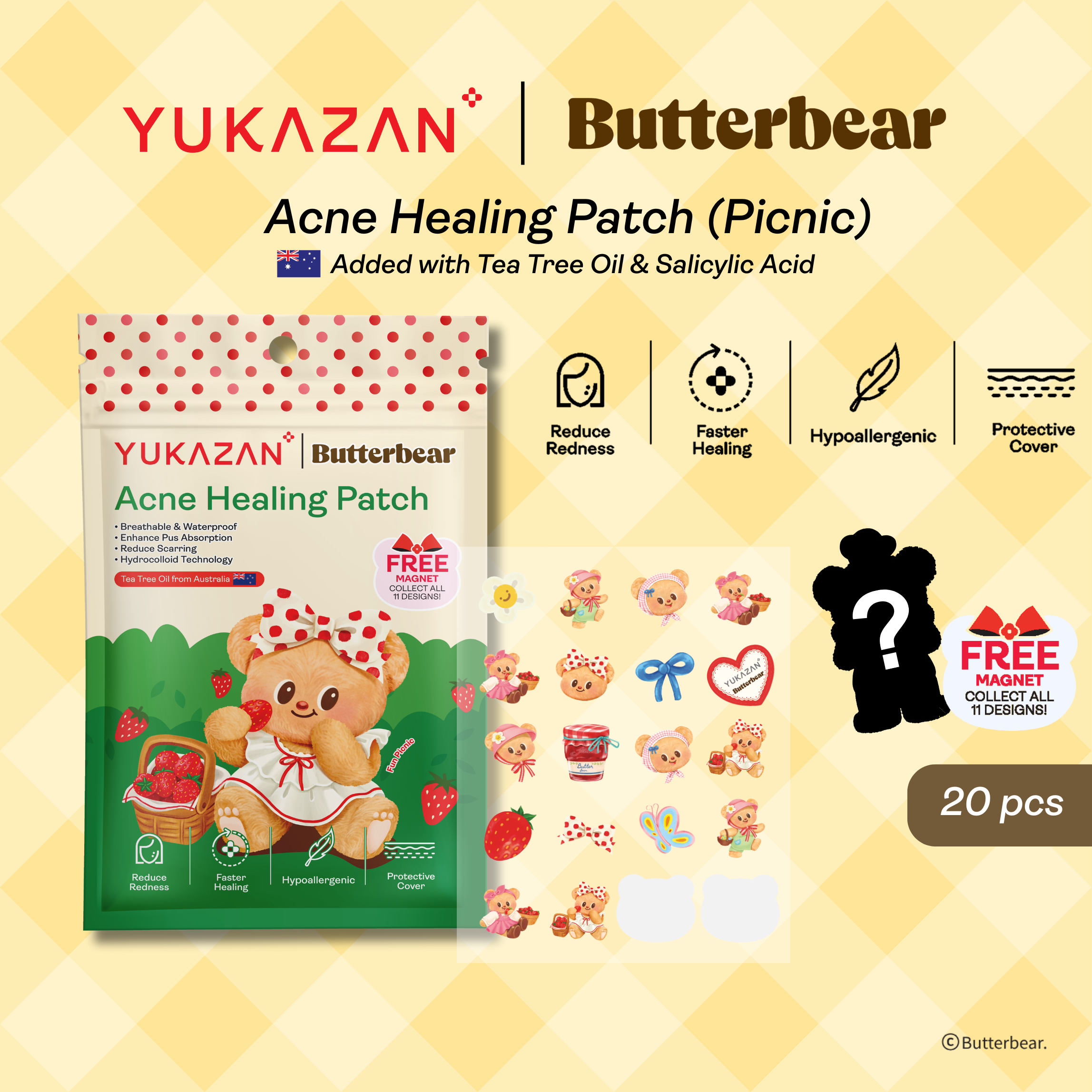 【Yukazan x Butterbear】 Hydrocolloid Acne Healing Patch 20's