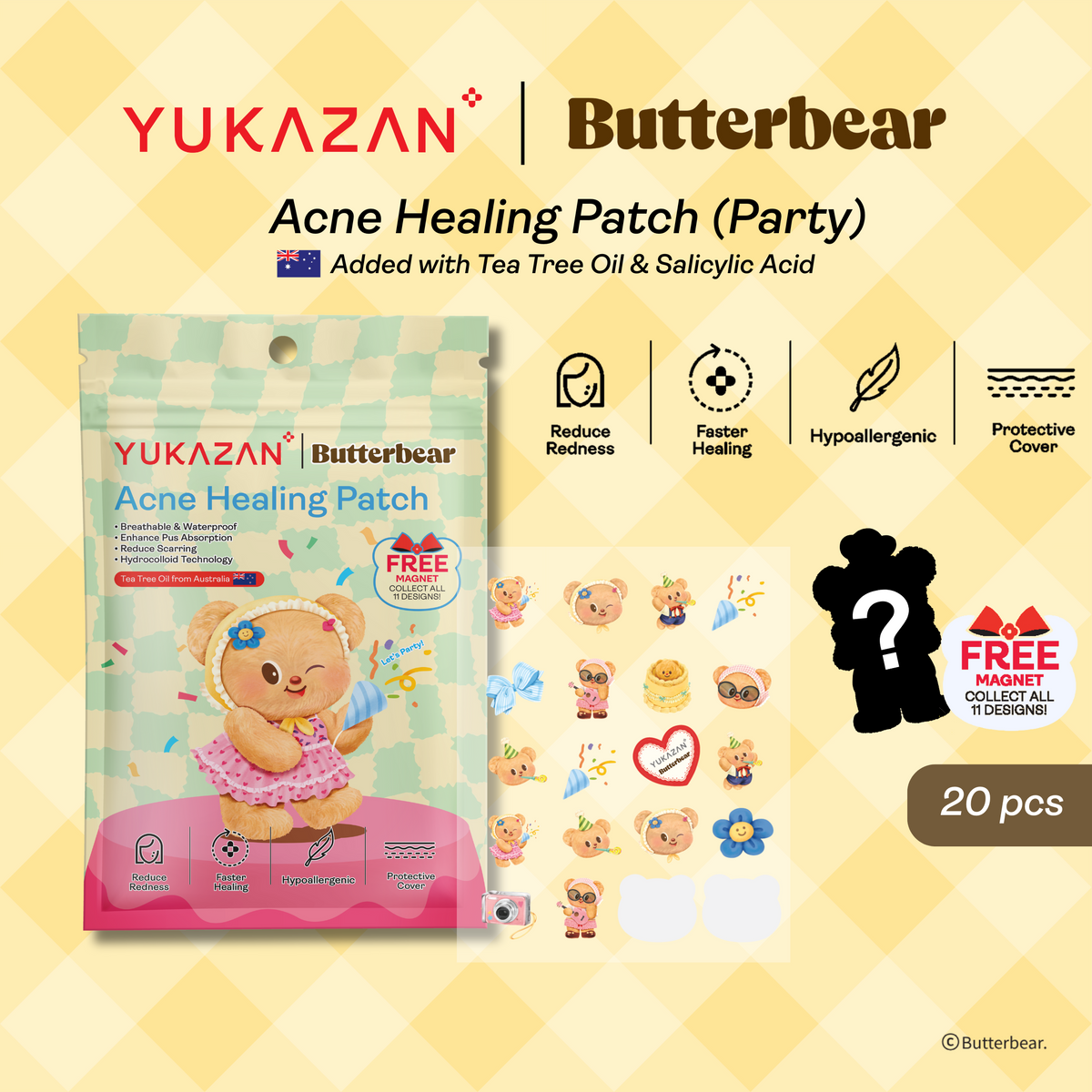 【Yukazan x Butterbear】 Hydrocolloid Acne Healing Patch 20's