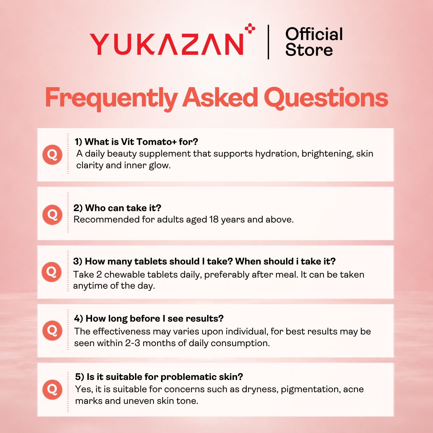 Yukazan Vit Tomato+ Brightening Supplement - Collagen, White Tomato, Oryza Ceramide Chewable Tablet - Oral Sunblock (60's)
