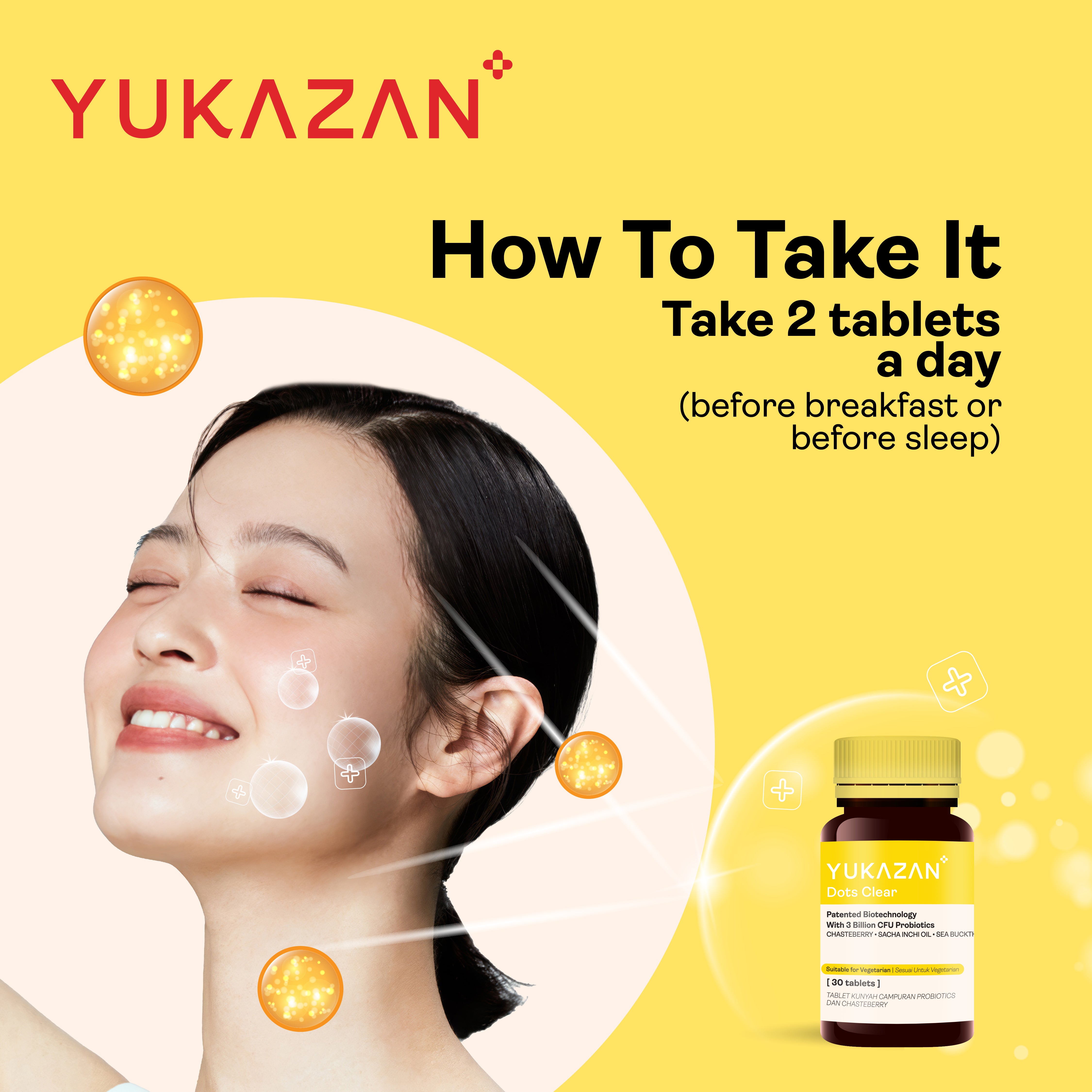 Yukazan Dots Clear 30's Chewable Supplement Reduce Acne / Lighten Scars / Anti Acne / Skin Clarity