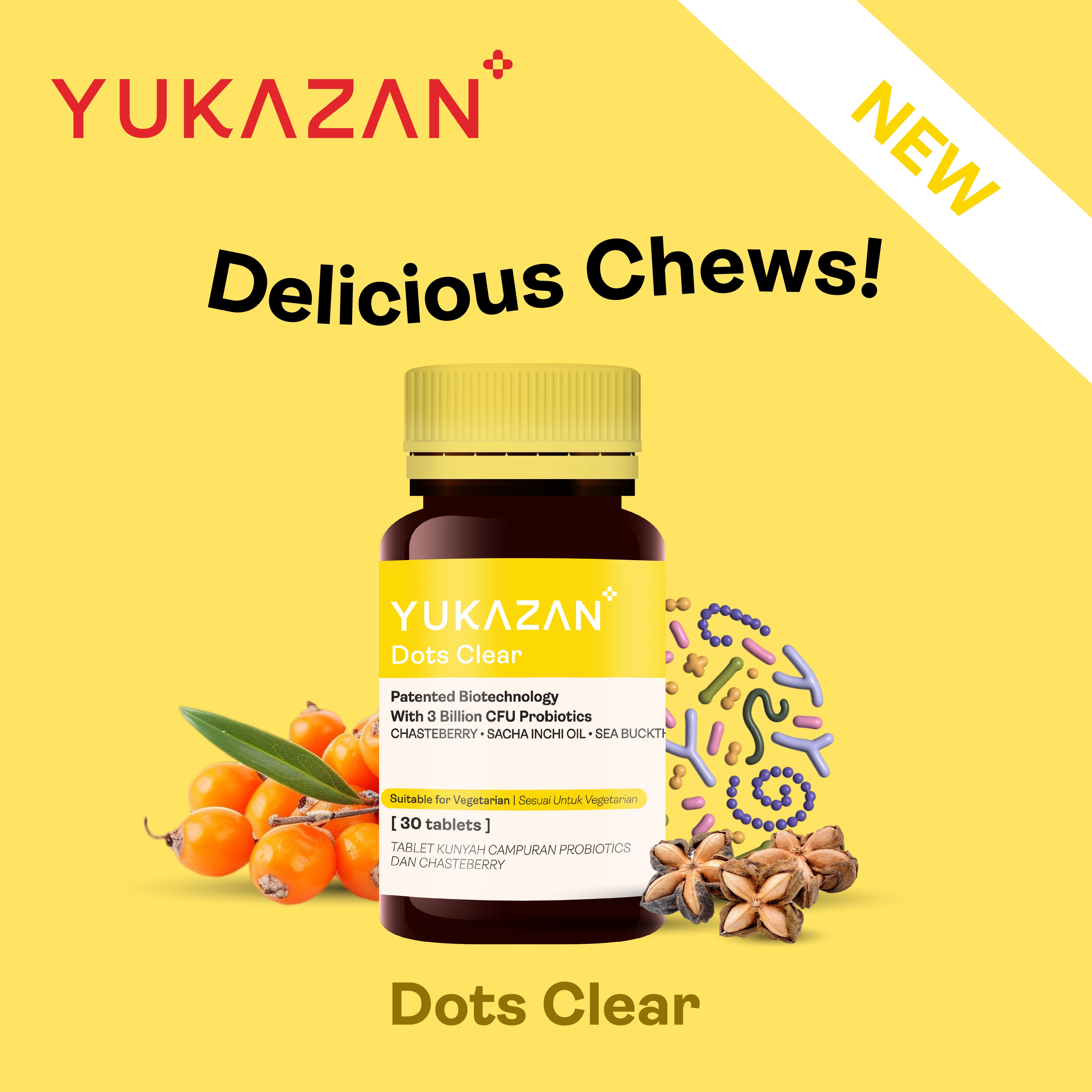 Yukazan Dots Clear 30's Chewable Supplement Reduce Acne / Lighten Scars / Anti Acne / Skin Clarity