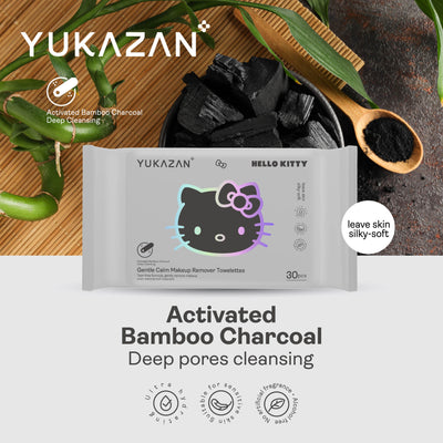 Yukazan Gentle Calm Make Up Remover Towelettes Activated Bamboo Charcoal 30's