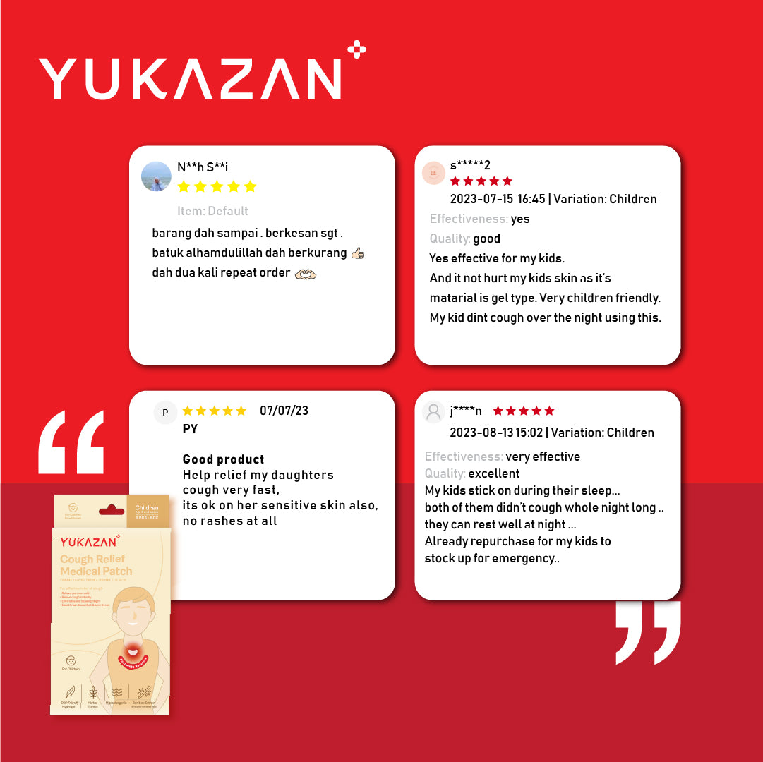 Yukazan Children / Kids Ho Relief Patch (6's) Miếng dán chống ho trị ho, cảm lạnh thông thường và đau họng 