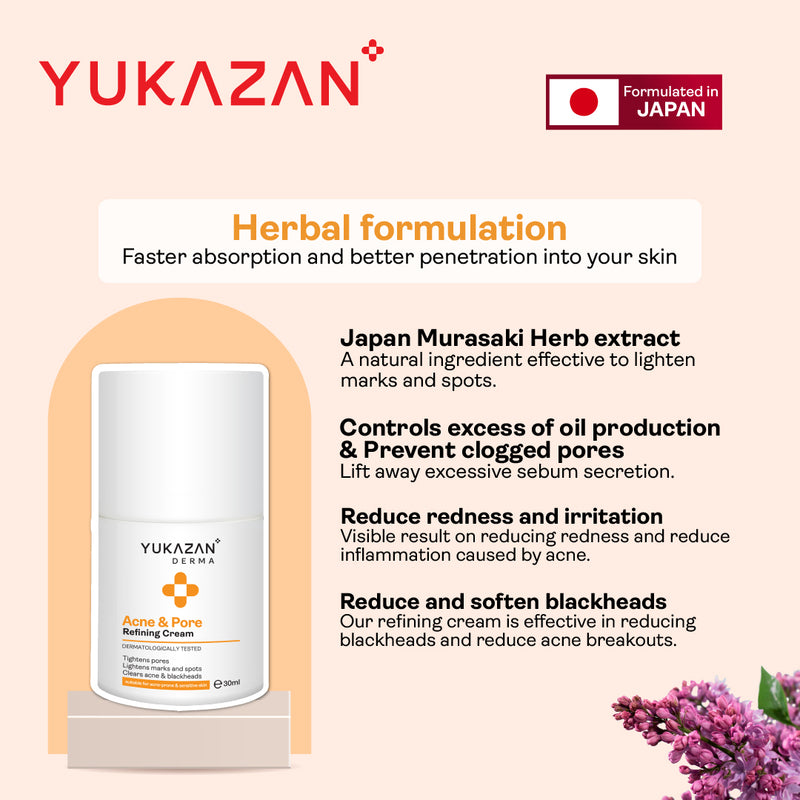 Yukazan Derma Refining Cream Acne & Pore 30ml Acne Removal Cream - Reduce acne in 7 days