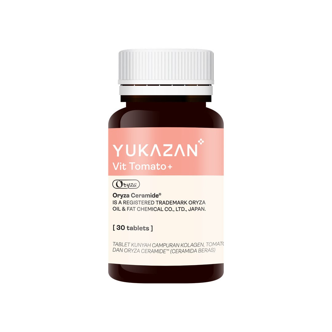 Yukazan Vit Tomato+ Brightening Supplement - Collagen, White Tomato, Oryza Ceramide Chewable Tablet - Oral Sunblock (30's)