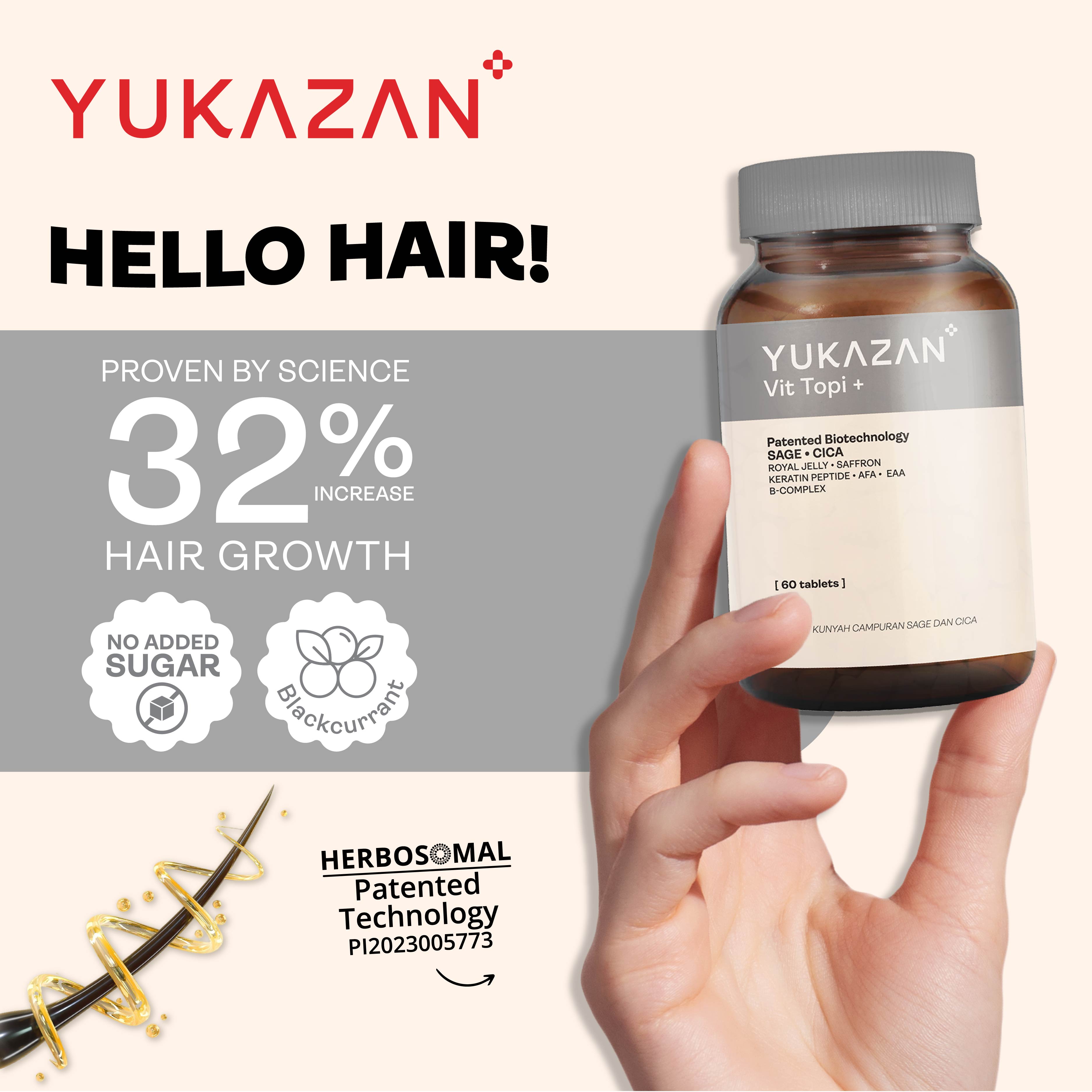 Yukazan Vit Topi+ 60's Hair Growth Chewable Supplement/ Healthy Hair Scalp / Anti Hair Loss / Hair Growth