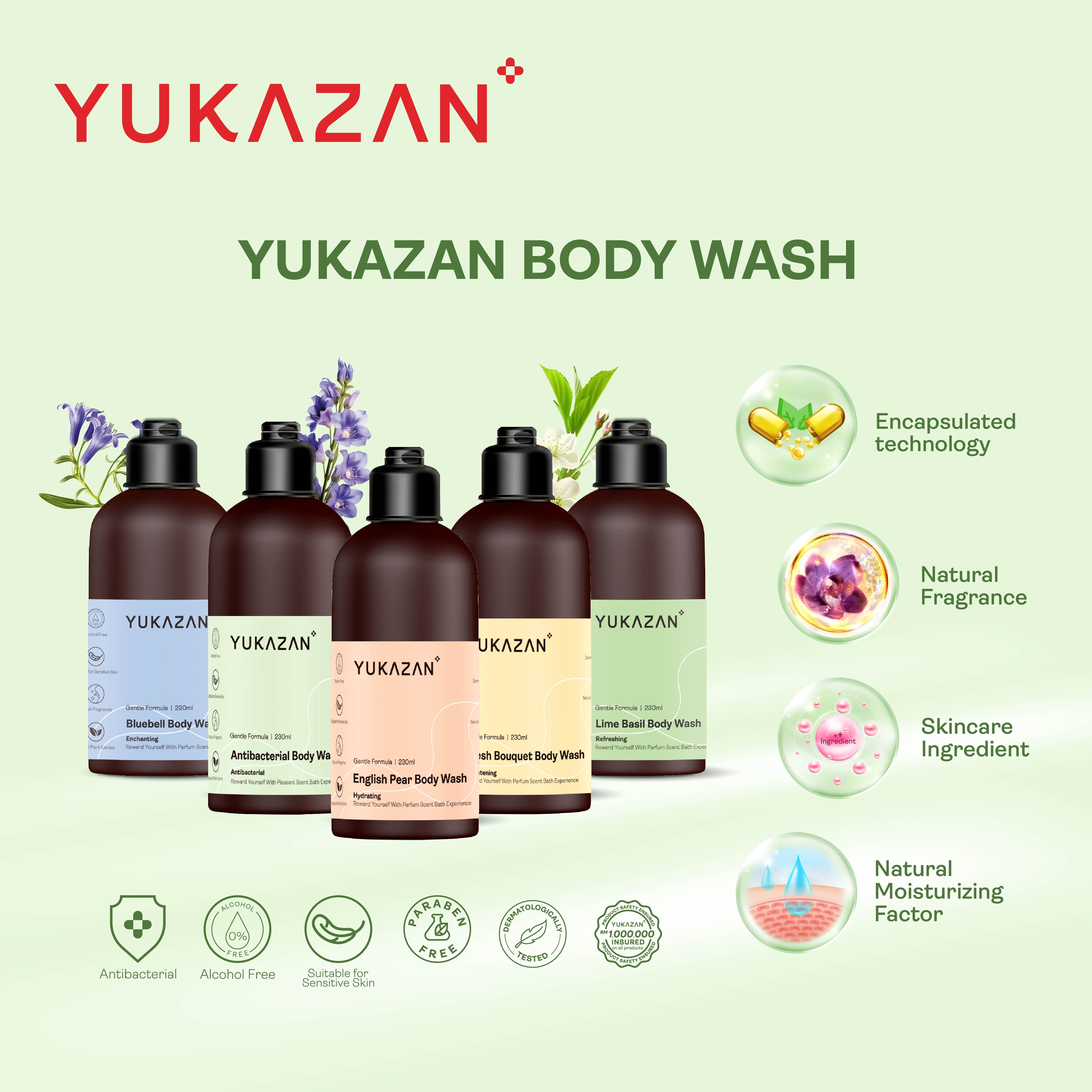 Yukazan Bluebell Body Wash 230ml Shower Foam / Antibacterial and Alcohol Free / Body Shampoo