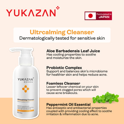 Yukazan Derma Ultracalming Cleanser 150ml - Dermatologically Tested for Acne Sensitive Skin