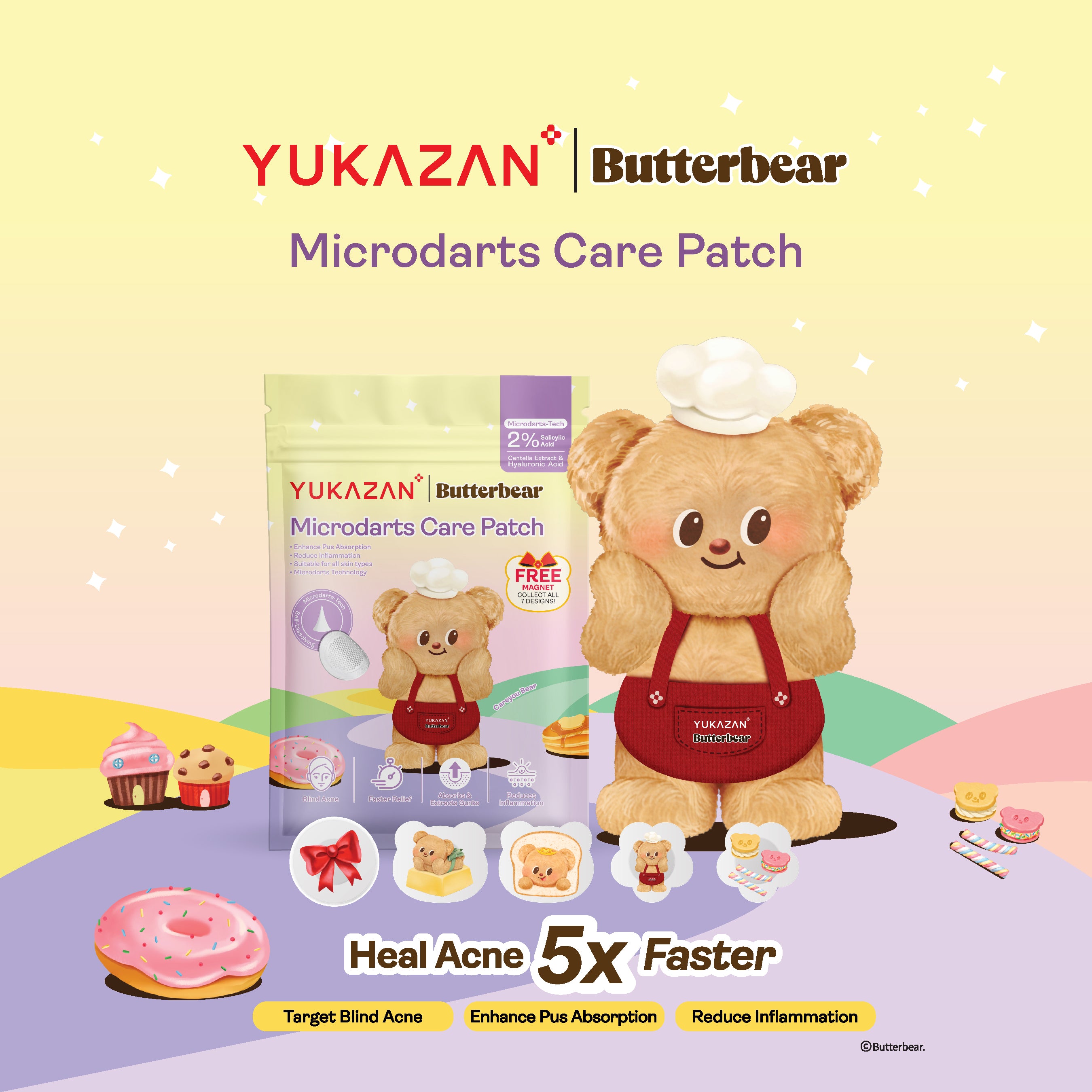 【Yukazan x Butterbear】Microdarts Acne Care Patch 9s | Microneedle Patches for Blind Pimples | Pure Hydrocolloid Skincare
