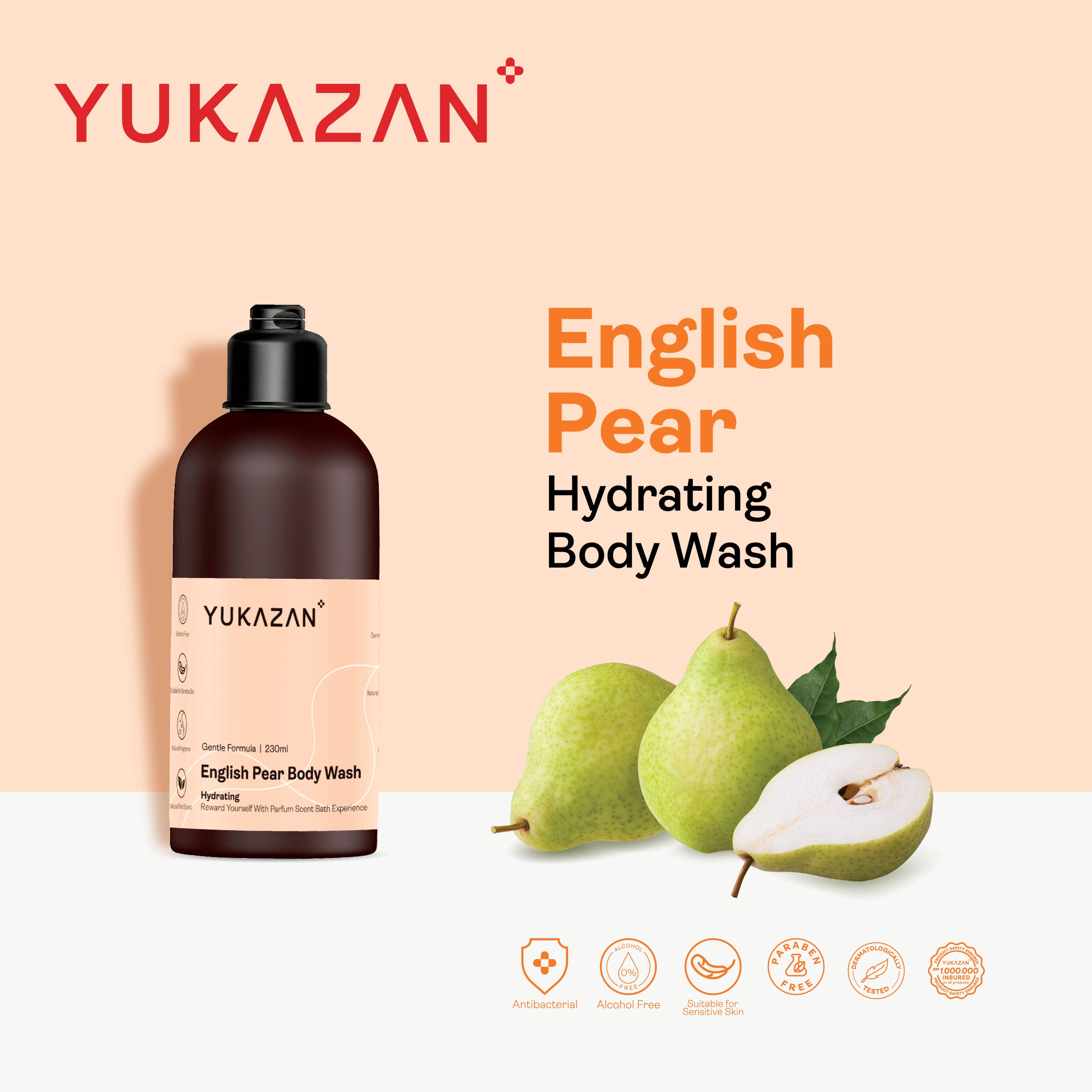 Yukazan English Pear Body Wash 230ml Body Shower Foam / Antibacterial and Alcohol Free / Body Shampoo - Yukazan Official Store