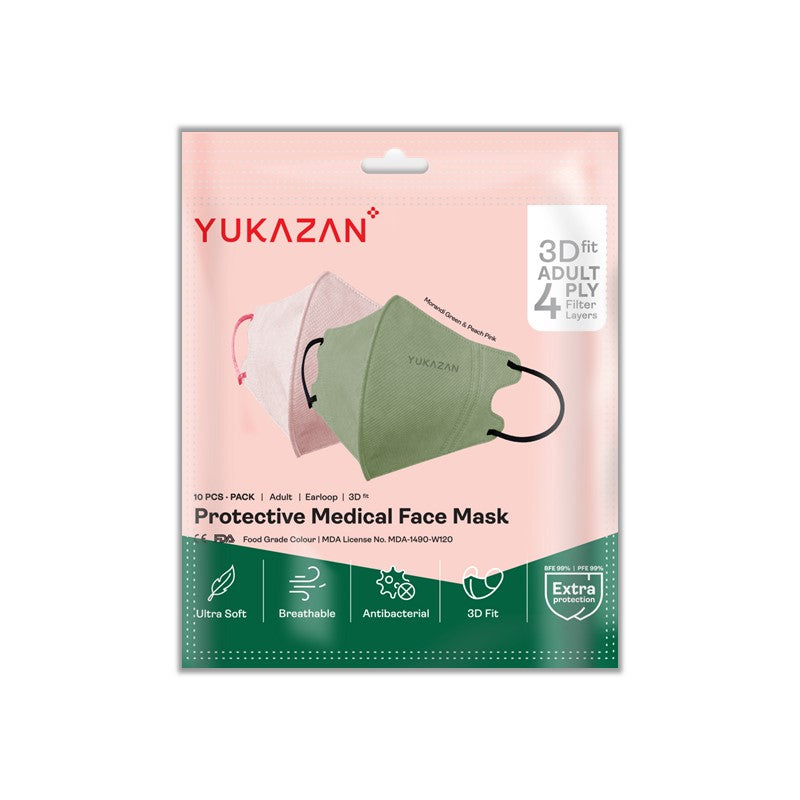 Yukazan Adult 3D Fit Morandi Green & Peach Pink Protective Respirator Face Mask (50 Pcs/Box) - Yukazan Official Store