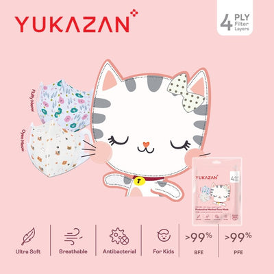 Yukazan Kids 4ply Fluffy Meow & Oyen Meow Protective Respirator Face Mask (50 Pcs/Box) - Yukazan Official Store