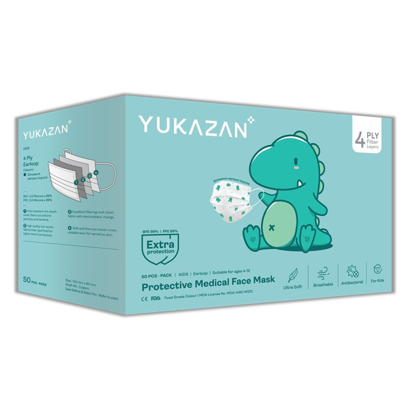Yukazan Kids 4ply Dino Protective Respirator Face Mask (50 Pcs/Box) - Yukazan Official Store