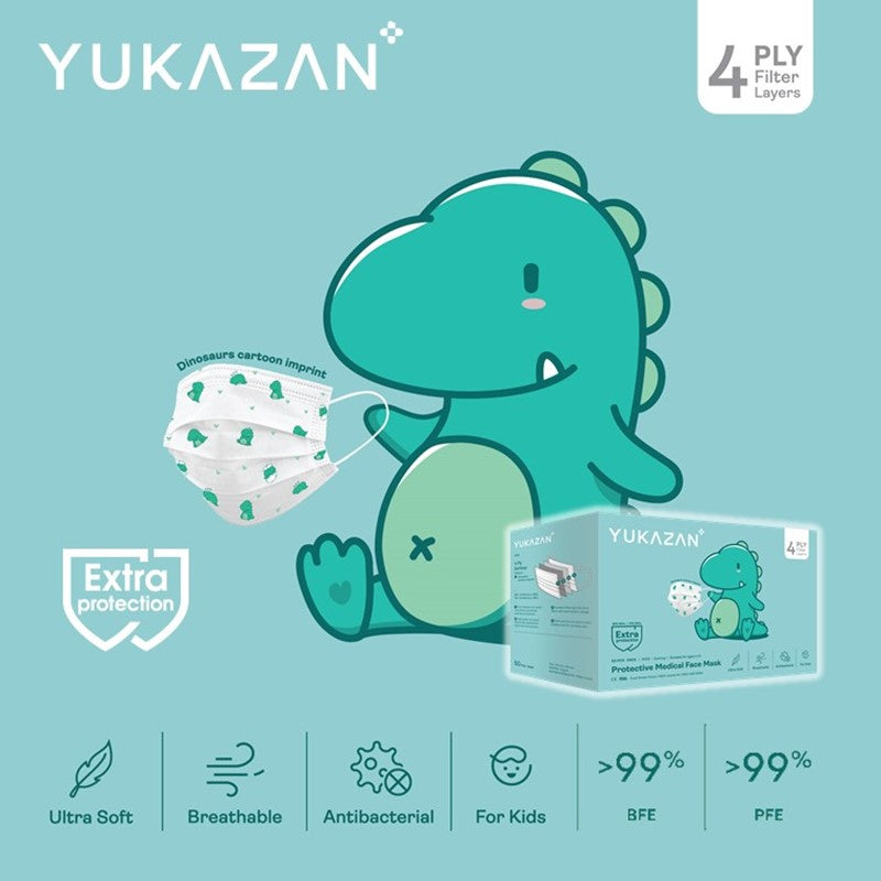 Yukazan Kids 4ply Dino Protective Respirator Face Mask (50 Pcs/Box) - Yukazan Official Store