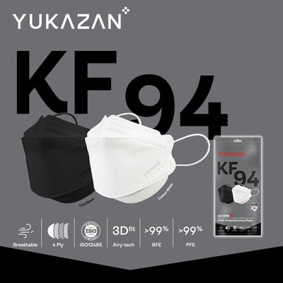 Yukazan Adult KF94 Cool Black & Cotton White Protective Respirator Face Mask (50 Pcs/Box) - Yukazan Official Store