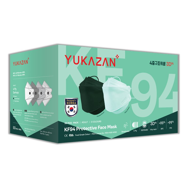Yukazan Adult KF94 Forest Green & Fairy Green Protective Respirator Face Mask (50 Pcs/Box) - Yukazan Official Store