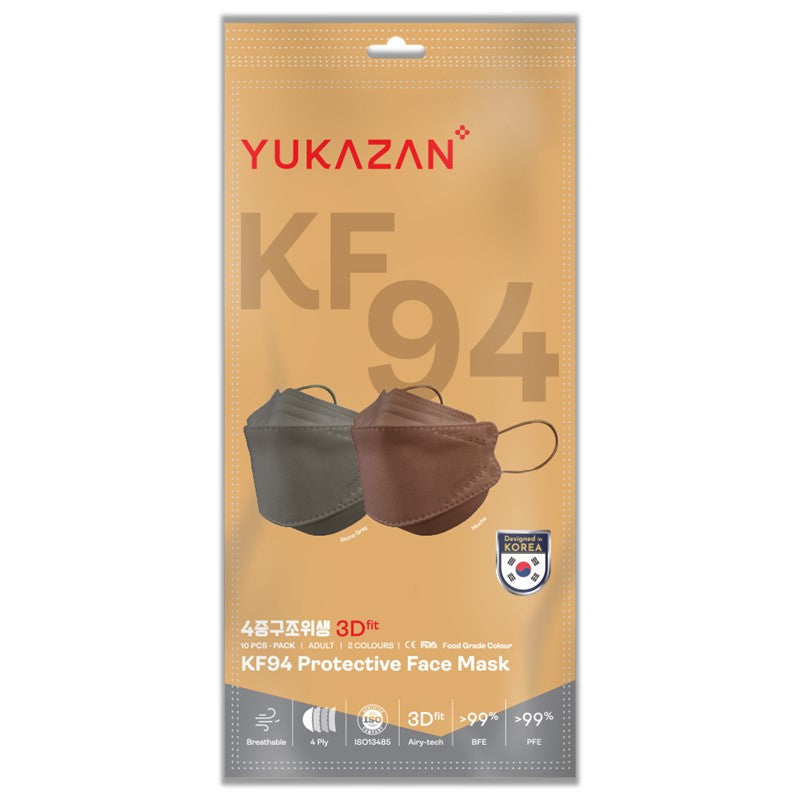 Yukazan Adult KF94 Stone Gray & Mocha Protective Respirator Face Mask (10 Pcs/Pack) - Yukazan Official Store