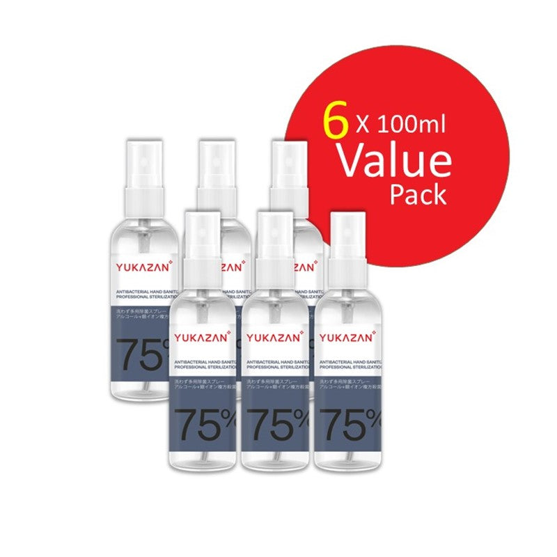 Yukazan Antibacterial 75% Alcohol Anti-Septic Spray (6 x 100ml) - Yukazan Official Store