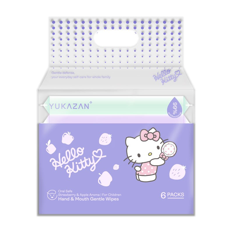 Yukazan Hello Kitty Kids Hand & Mouth Gentle Wipes 99.9% Antibacterial 6packs (Strawberry & Apple Aroma) - Yukazan Official Store