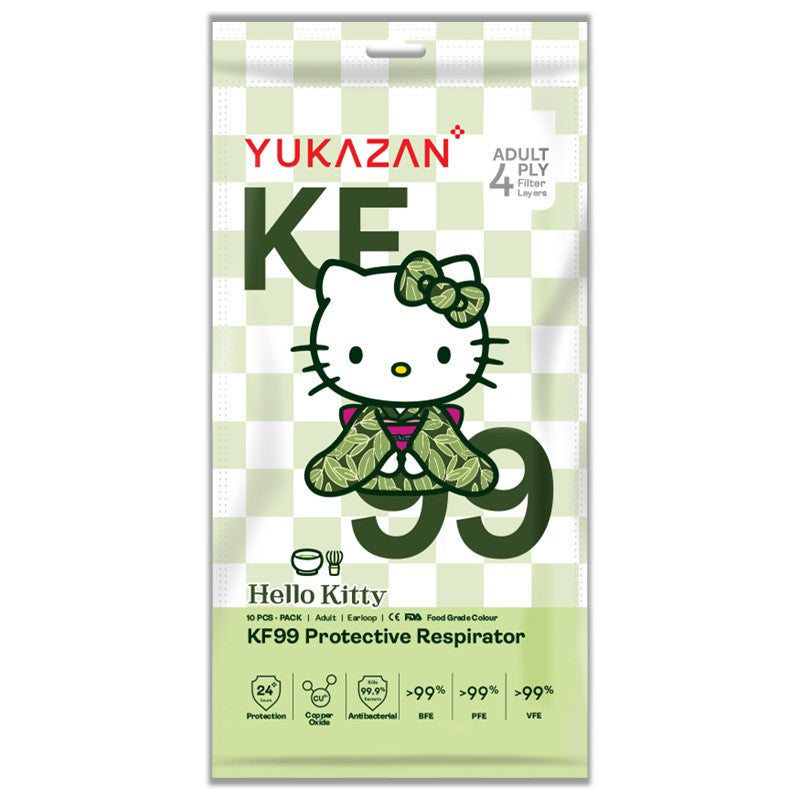 Yukazan Adult KF99 Hello Kitty Matcha Kimono Protective Respirator Face Mask (50 Pcs/Box) - Yukazan Official Store