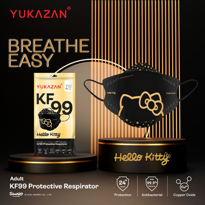 Yukazan Adult KF99 Hello Kitty Black Gold Protective Respirator Face Mask (50 Pcs/Box) - Yukazan Official Store