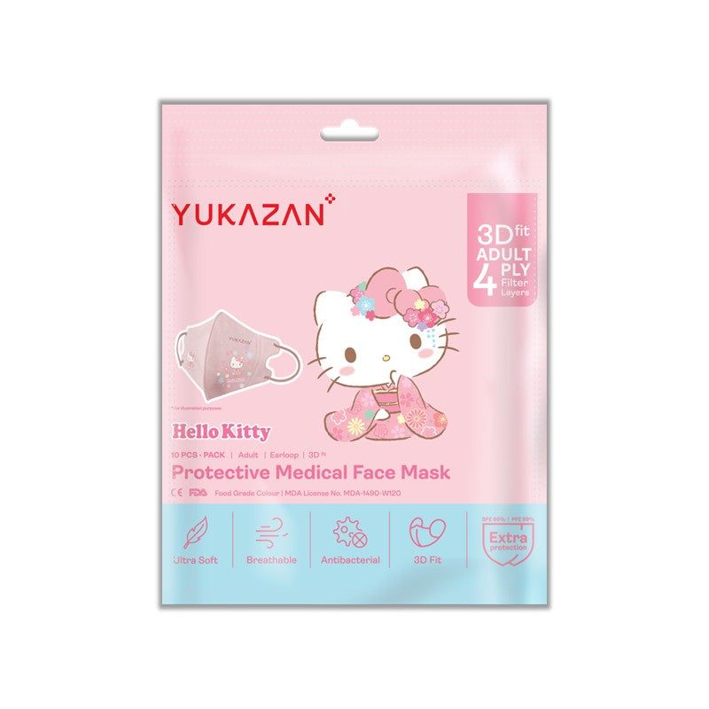 Yukazan Adult 3D Fit Hello Kitty Kimono Peony Protective Respirator Face Mask (50 Pcs/Box) - Yukazan Official Store