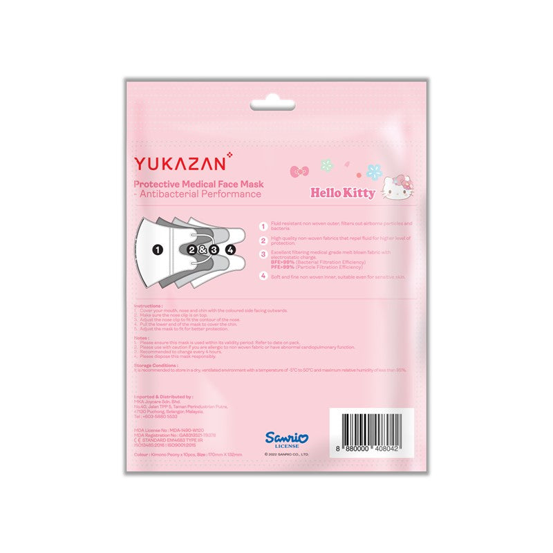 Yukazan Adult 3D Fit Hello Kitty Kimono Peony Protective Respirator Face Mask (10 Pcs/Pack) - Yukazan Official Store