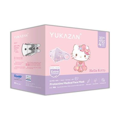 Yukazan Adult 3D Fit Hello Kitty Kimono Lavender Protective Respirator Face Mask (50 Pcs/Box) - Yukazan Official Store