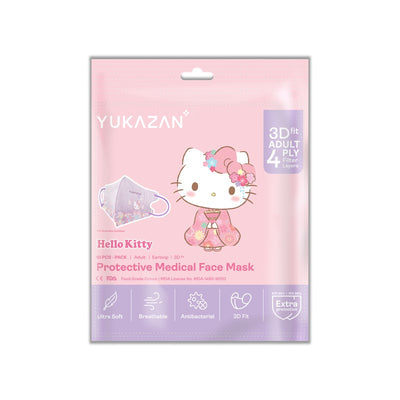Yukazan Adult 3D Fit Hello Kitty Kimono Lavender Protective Respirator Face Mask (10 Pcs/Pack) - Yukazan Official Store