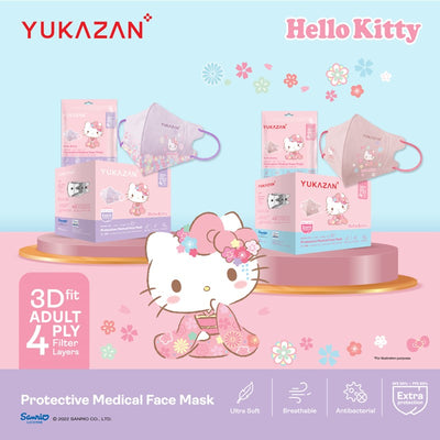 Yukazan Adult 3D Fit Hello Kitty Kimono Lavender Protective Respirator Face Mask (10 Pcs/Pack) - Yukazan Official Store